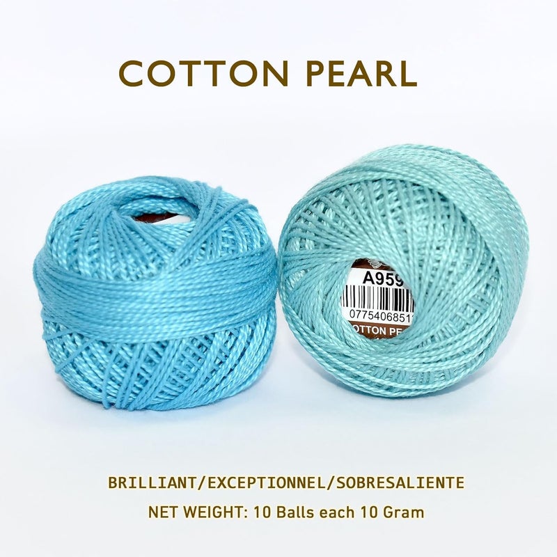 colored bird Double Mercerized Egyptian Long Staple Cotton Pearl Thread Ball 10 Grams Rainbow Color Embroidery Thread 10 Colors per Box for Crochet Hardanger Cross Stitch Hand Embroidery,Blue Series - Image 5